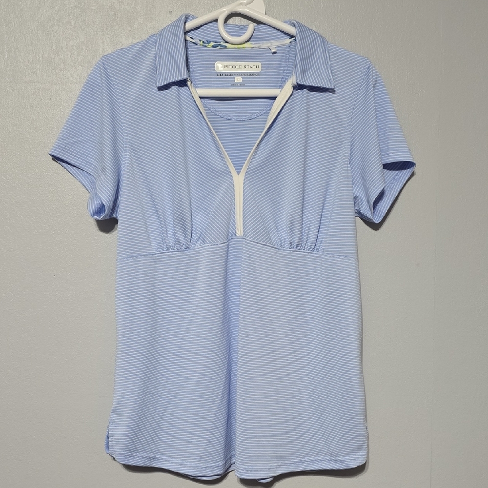 Pebble Beach Light Blue Striped Button Down Shirt